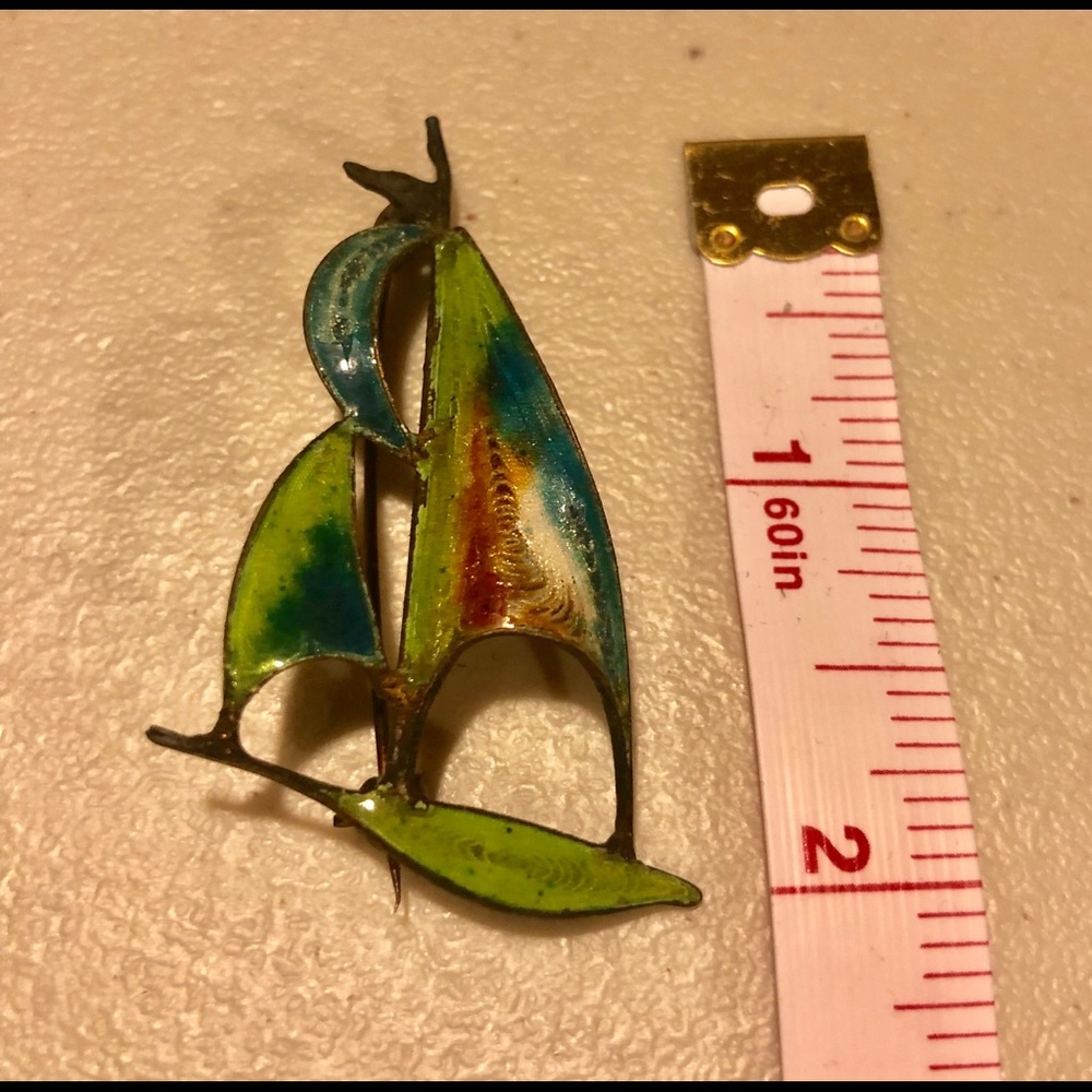 Vintage sailboat hand painted enamel pin brooch